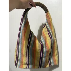 Ethic Tote Bag Hobo Bohemian Boho Festival Metallic Stripes Beaded Purse